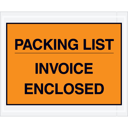 4 1/2" x 5 1/2" Full Face Orange "Packing List/Invoice Enclosed" Envelope 1000/Case