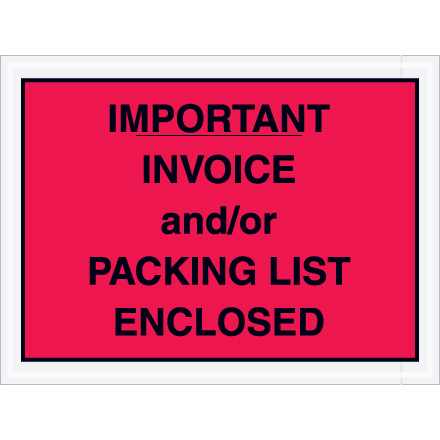 4 1/2" x 6" Red "Important Packing List And/or Invoice Enclosed" Envelope 1000/Case