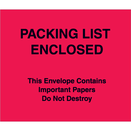 7" x 6" (Paper Face) Red "Packing List Enclosed" Envelopes 1000/Case