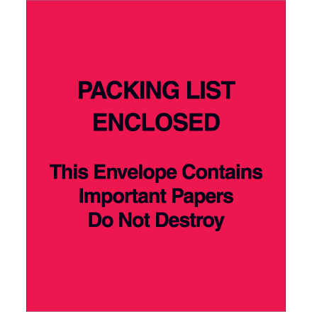 5" x 6" (Paper Face) Red "Packing List Enclosed" Envelopes 1000/Case