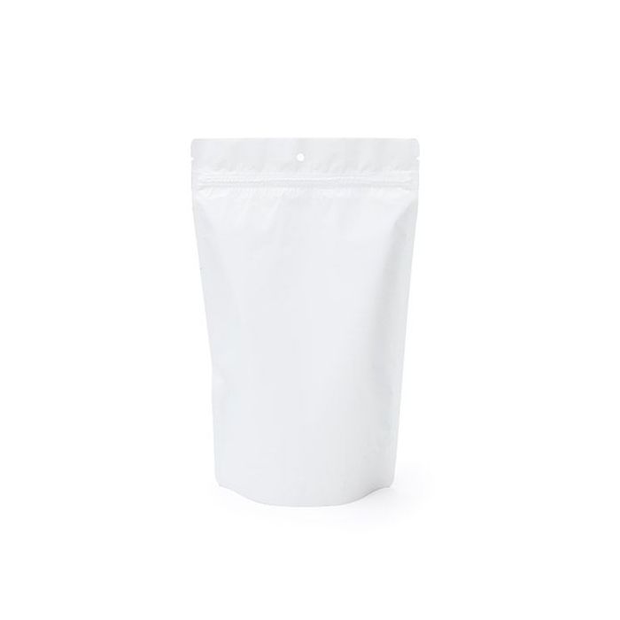 Matte White Metallized Stand Up Zipper Pouch with Hang Hole, 6 3/4" x 3 1/2" x 11 1/4" (100 Pack) - DISCONTINUED