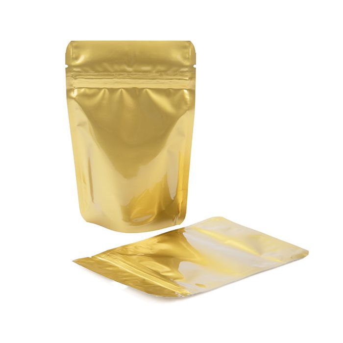 The Quarter Bag- clear/gold stand-up pouch w/ aluminum foil - HQ Packaging