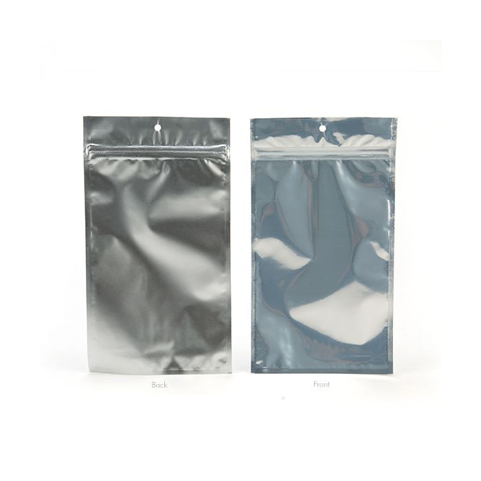 5" x 8 3/16" Silver Backed Metallized Hanging Zipper Barrier Bags (100 Pieces)