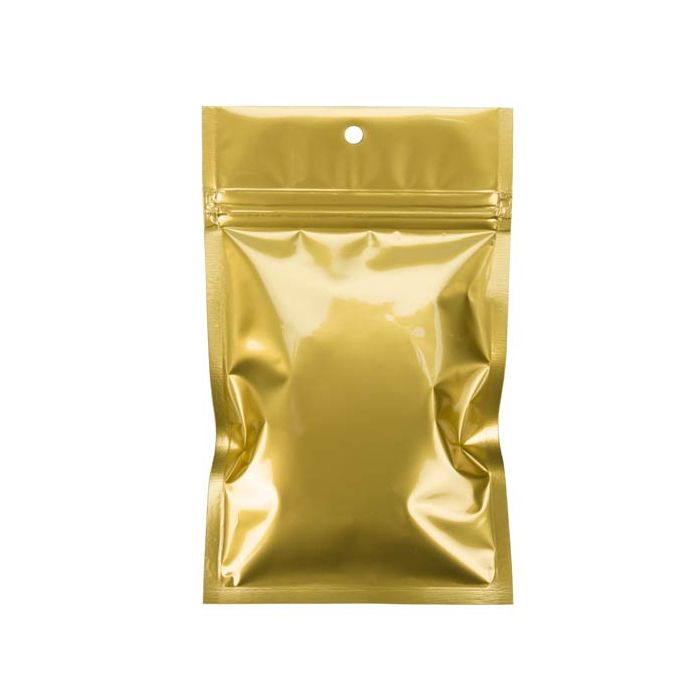 3 5/8" x 5" Gold Metallized Hanging Zipper Barrier Bags (100 Pieces)