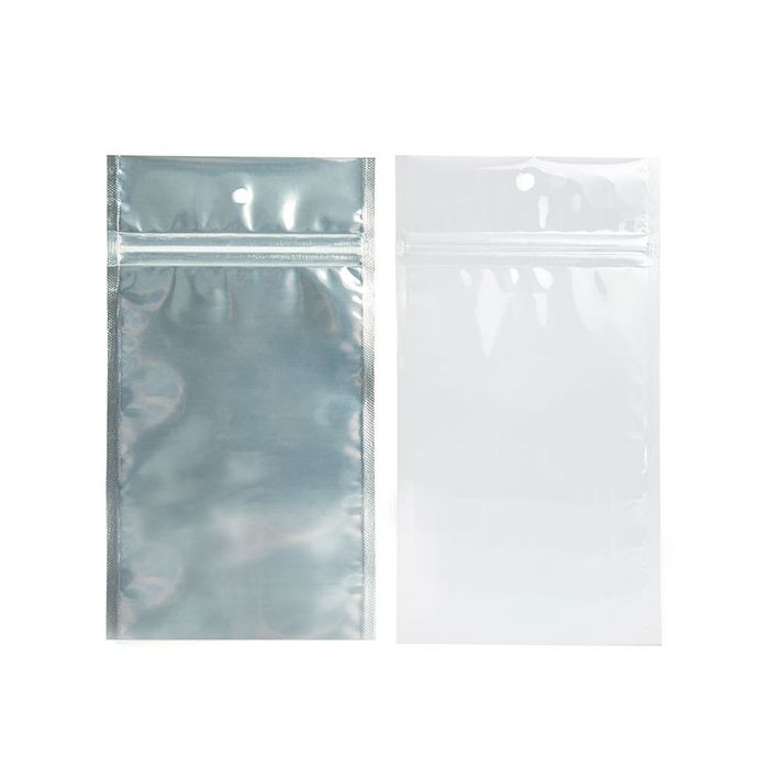 4" x 6 1/2" White Backed Metallized Hanging Zipper Barrier Bags (100 Pieces)