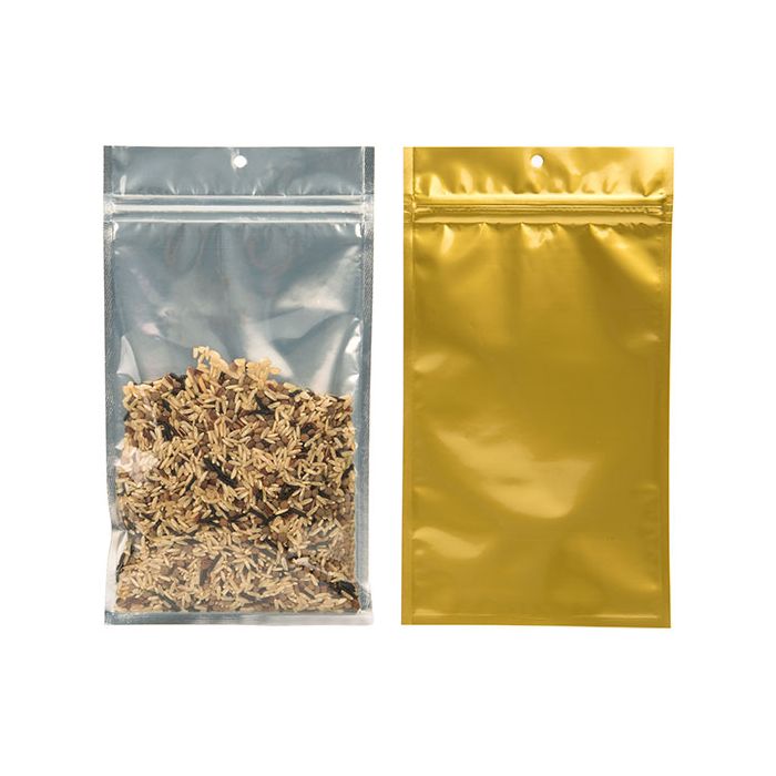 5" x 8 3/16" Gold Backed Metallized Hanging Zipper Barrier Bags (100 Pieces)