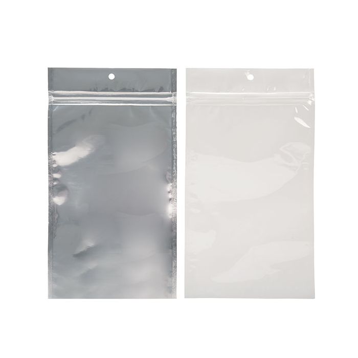 5" x 8 3/16" White Backed Metallized Hanging Zipper Barrier Bags (100 Pieces)