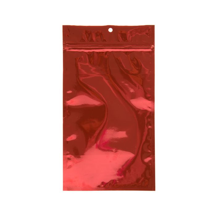 5" x 8 3/16" Red Metallized Hanging Zipper Barrier Bags (100 Pieces)