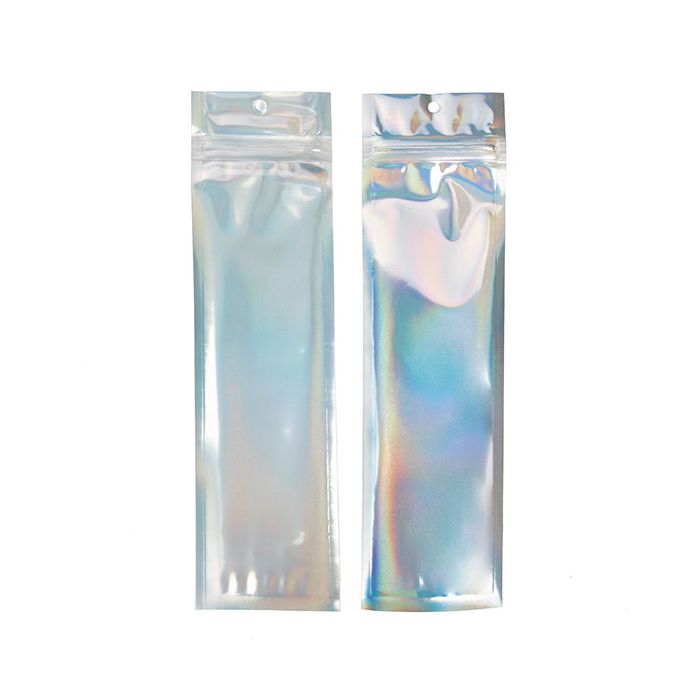 2 1/2" x 9" Holographic Backed Metallized Hanging Zipper Barrier Bags (100 Pieces)