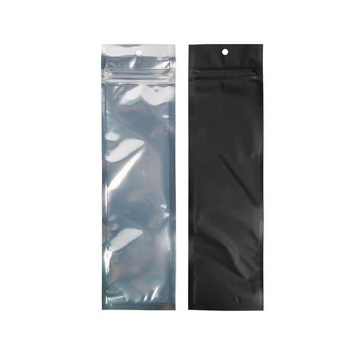 2 1/2" x 9" Matte Black Backed Metallized Hanging Zipper Barrier Bags (100 Pieces)
