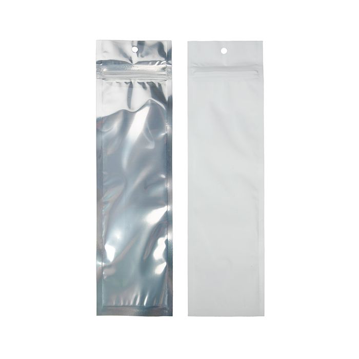 2 1/2" x 9" Matte White Backed Metallized Hanging Zipper Barrier Bags (100 Pieces)