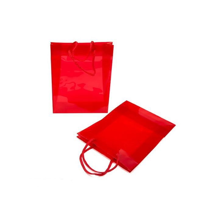 8 5/8" x 3" x 10 3/4" Red Clear Colored Glossy Gift Bags (10 pack)