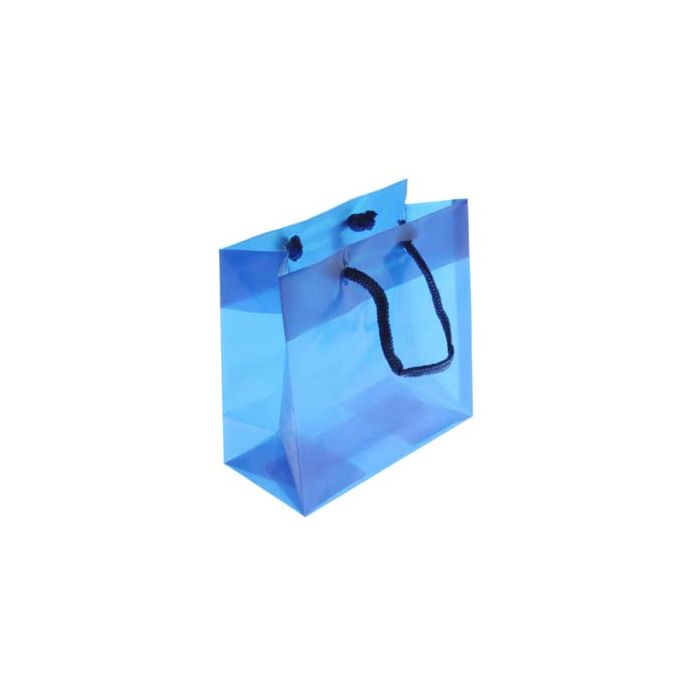 6 5/16" x 3" x 6 5/16" Blue Glossy Clear Colored Gift Bags (10 pack)