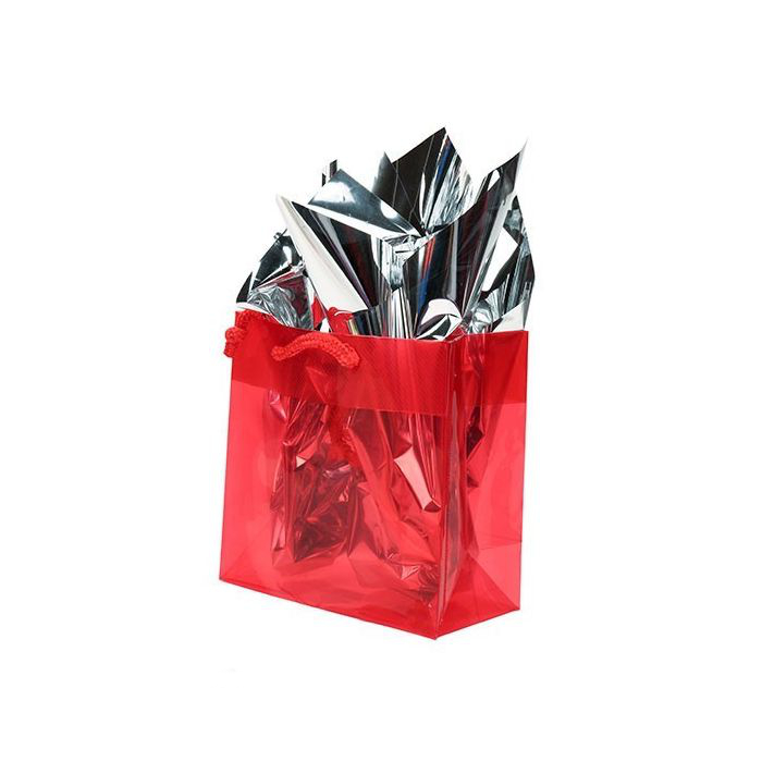6 5/16" x 3" x 6 5/16" Red Glossy Clear Colored Gift Bags (10 pack)