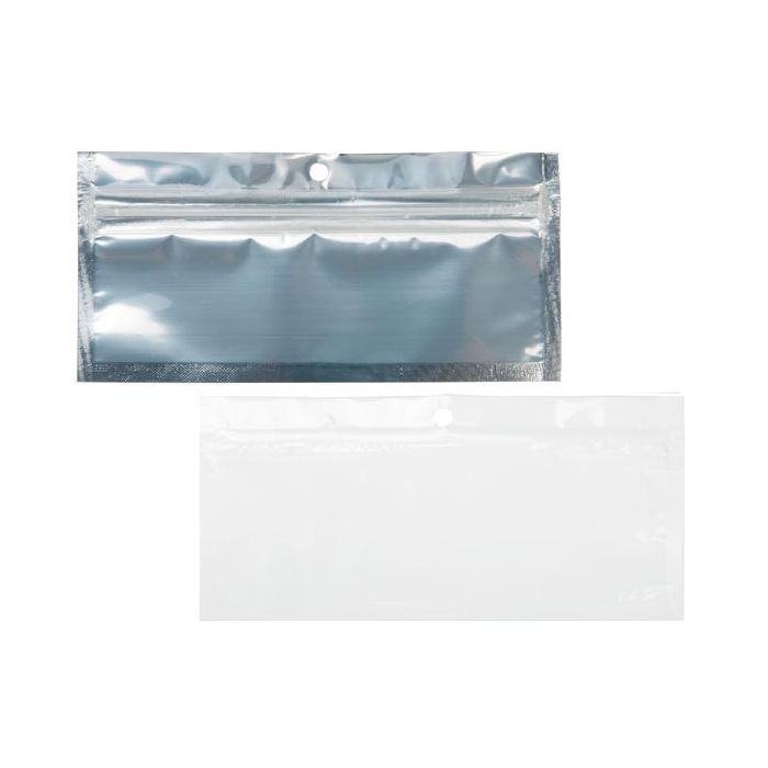 5 1/2" x 1 3/4" White Backed Metallized Hanging Zipper Barrier Bags (100 Pieces)