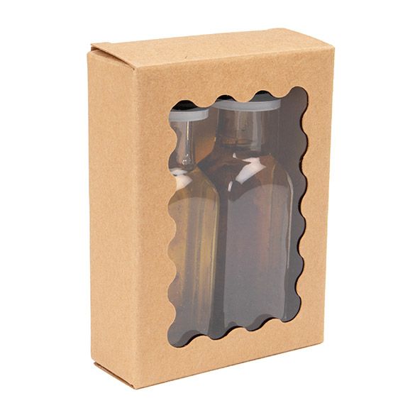 2 5/8" x 1" x 3 9/16" Kraft Paper Window Box w/ Scalloped Window (25 pack)
