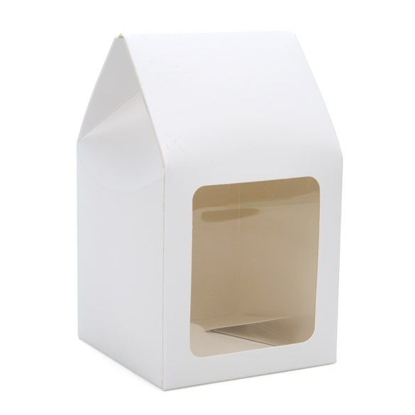 3 1/2" x 3 1/2" x 6 1/2" White Tapered Tote Box with Window (25 pack)