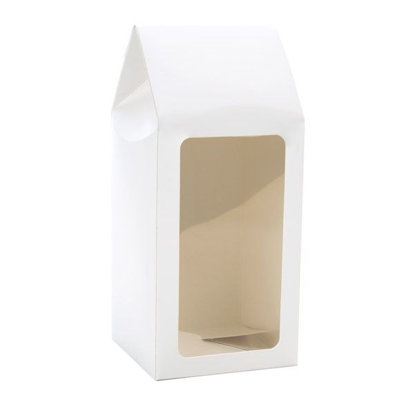 3 1/2" x 3 1/2" x 8 1/2" White Tapered Tote Box with Window (25 pack)