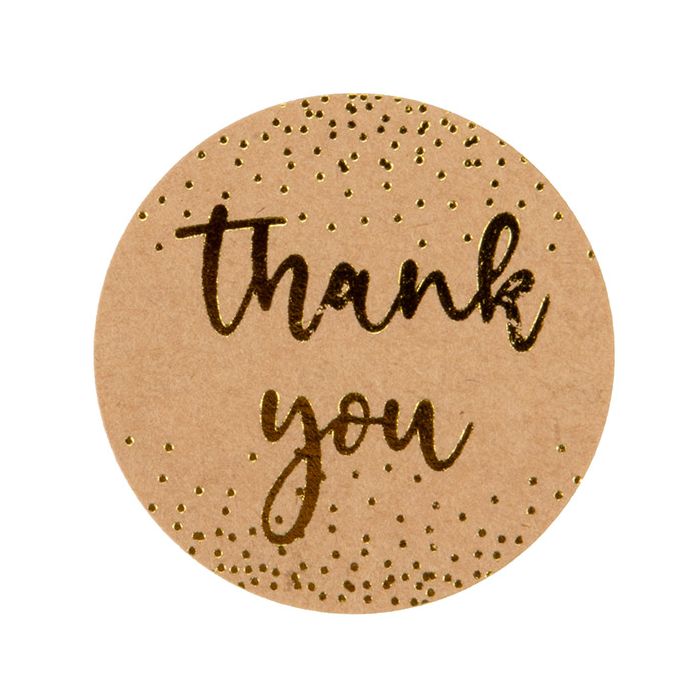 1 1/2" Kraft Thank You Gold w/ Confetti Hot Stamp Round Printed Labels (1 pack)