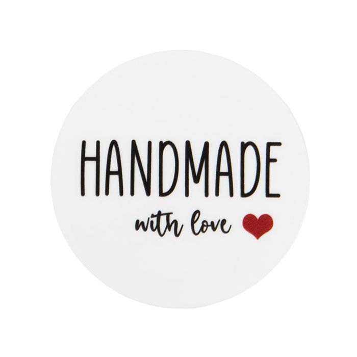 1 1/2" Handmade with Love Heart Round Printed Labels (1 pack)
