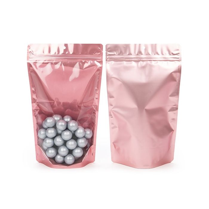 Rose Gold Backed Stand Up Pouch w/Hang Hole, 6 3/4" x 3 1/2" x 11 1/4" (100 Pieces)