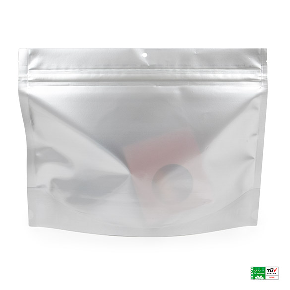 Matte Silver Home Compostable Child Resistant Stand Up Pouches, 12" x 4" x 9" (100 Pack)