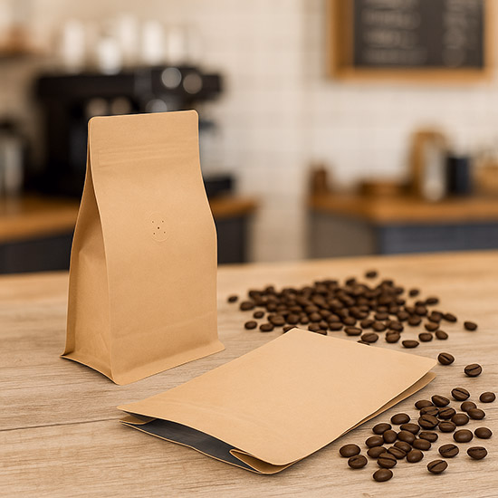 Kraft Box Bottom Coffee Bag, 5" x 3 1/8" x 8" (50 Pieces)