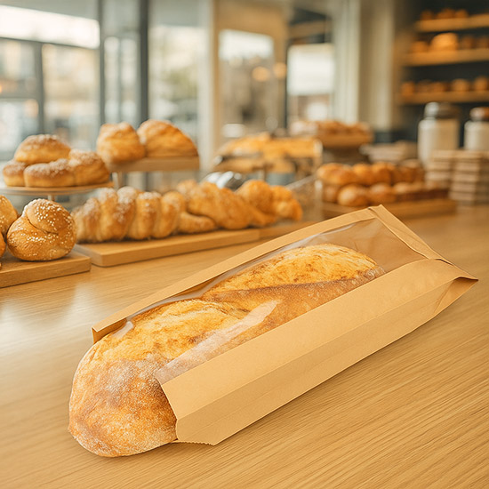 Kraft Bread Bag with Window, 5 1/2" x 1 5/8" x 13" (100 Pieces)