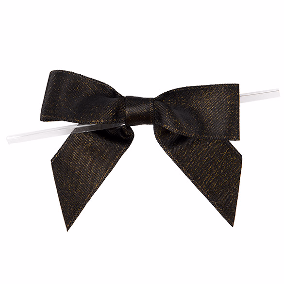 Metallic Black Pre-tied Bow 3 1/2" (25 pack)