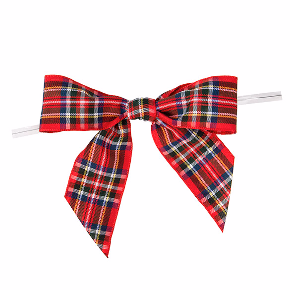 Red Plaid Printed Pre-tied Bow 3 1/2" (25 pack)