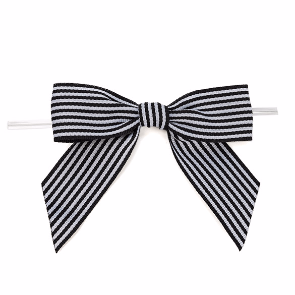 White/Black Striped Pre-tied Bow 3 1/2" (25 pack)