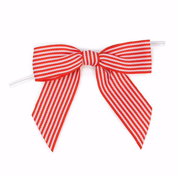 Red/White Striped Pre-tied Bow 3 1/2" (25 pack)